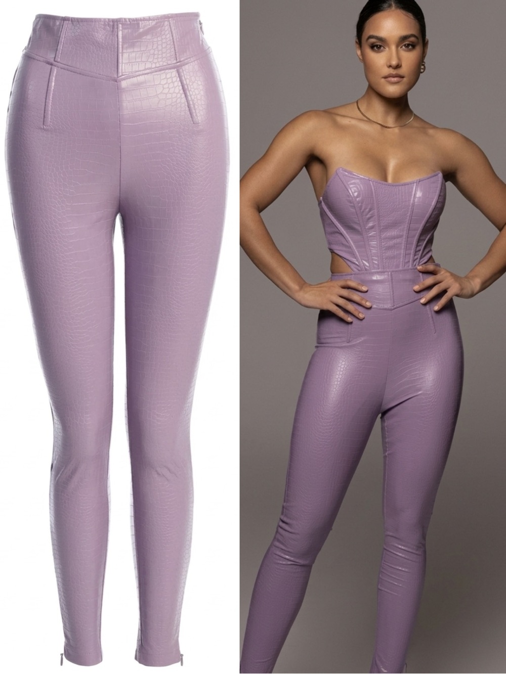 JLUXLABEL Purple Lilac Faux Leather Croc High Waisted Pants Leggings S NWT